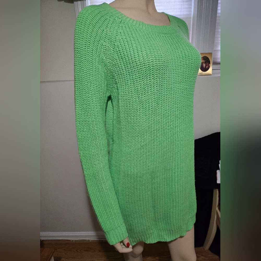 It's Our Time Womens Tunic Sweater Neon Green Long Sleeve L